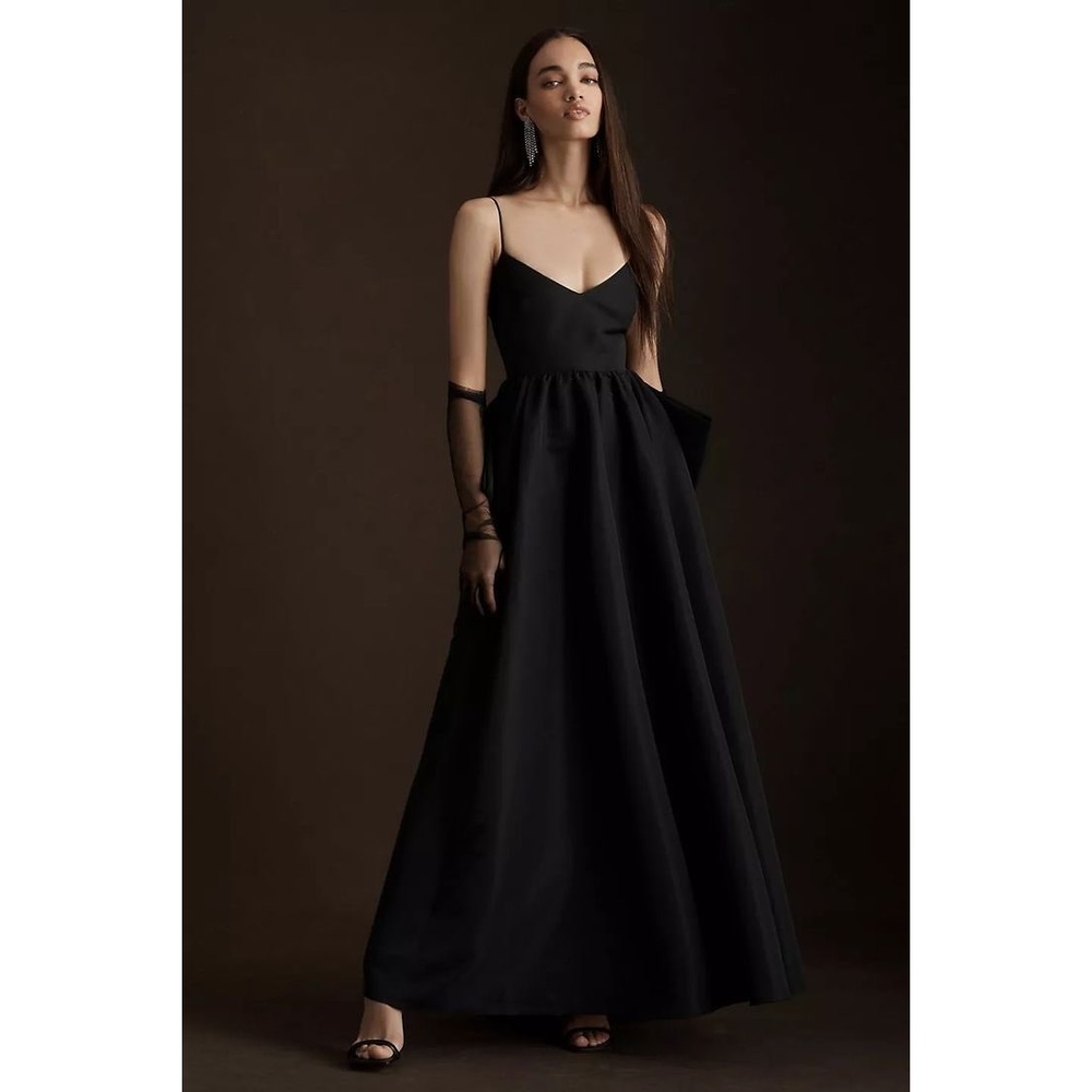NEW Sachin & Babi Hadley V-Neck Back Bow Empire Gown Womens 10 Black - Picture 2 of 16